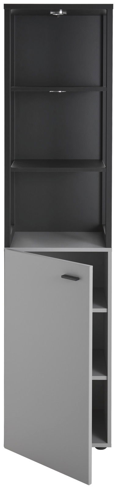 Vitrine mit offenem Fach und geöffneter Tür, Frontalansicht