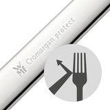 Nahaufnahme eines Besteckteils mit der Gravur 'WMF Cromargan protect' und einem Symbol für Kratzfestigkeit.