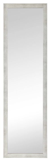 Rechteckiger Wandspiegel mit silbernem Rahmen, frontal fotografiert.