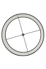 Draufsicht auf einen runden Lampenschirm mit schwarzem Rand und Kreuzstreben.