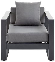 Grauer Lounge-Sessel mit Kissen, Vorderansicht