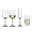 BOHEMIA Cristal Glasset 24-tlg. LIBERA Vier Gläser aus dem Glasset Libera 24-tlg. Set, frontal abgebildet: ein leeres Weinglas, ein Weinglas mit Weißwein, ein Sektglas und ein Longdrinkglas mit Eis und Zitrone.