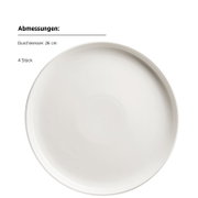 Weißer runder Speiseteller (Set mit 4 Stück), Durchmesser 26 cm, Produktansicht von oben auf weißem Hintergrund.