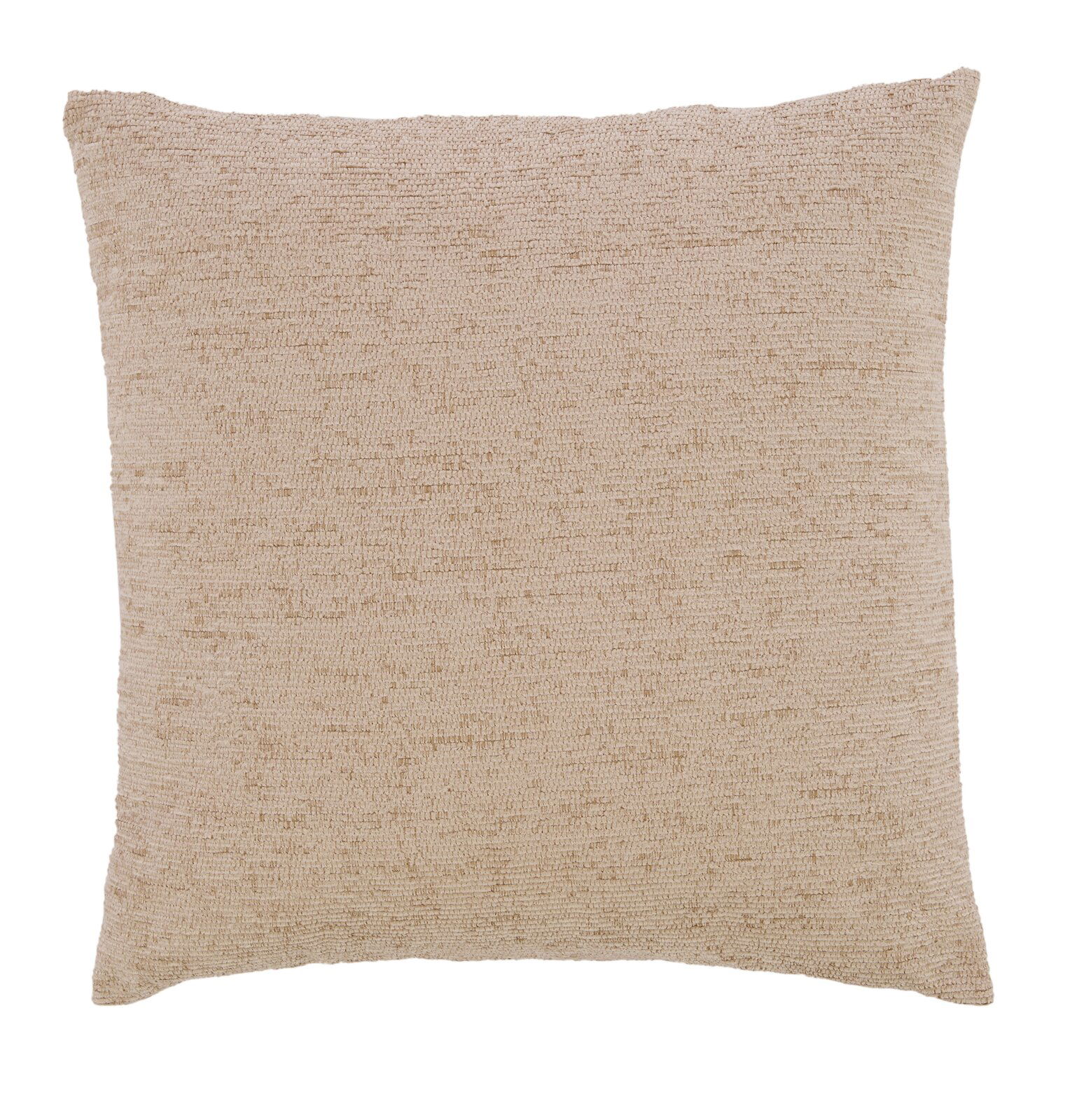 Beiges Kissen in Nahaufnahme, quadratische Form, Textur gut sichtbar, Frontalansicht