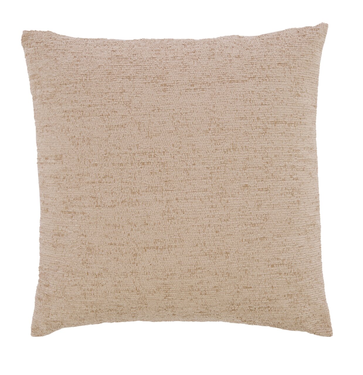 Beiges Kissen in Nahaufnahme, quadratische Form, Textur gut sichtbar, Frontalansicht