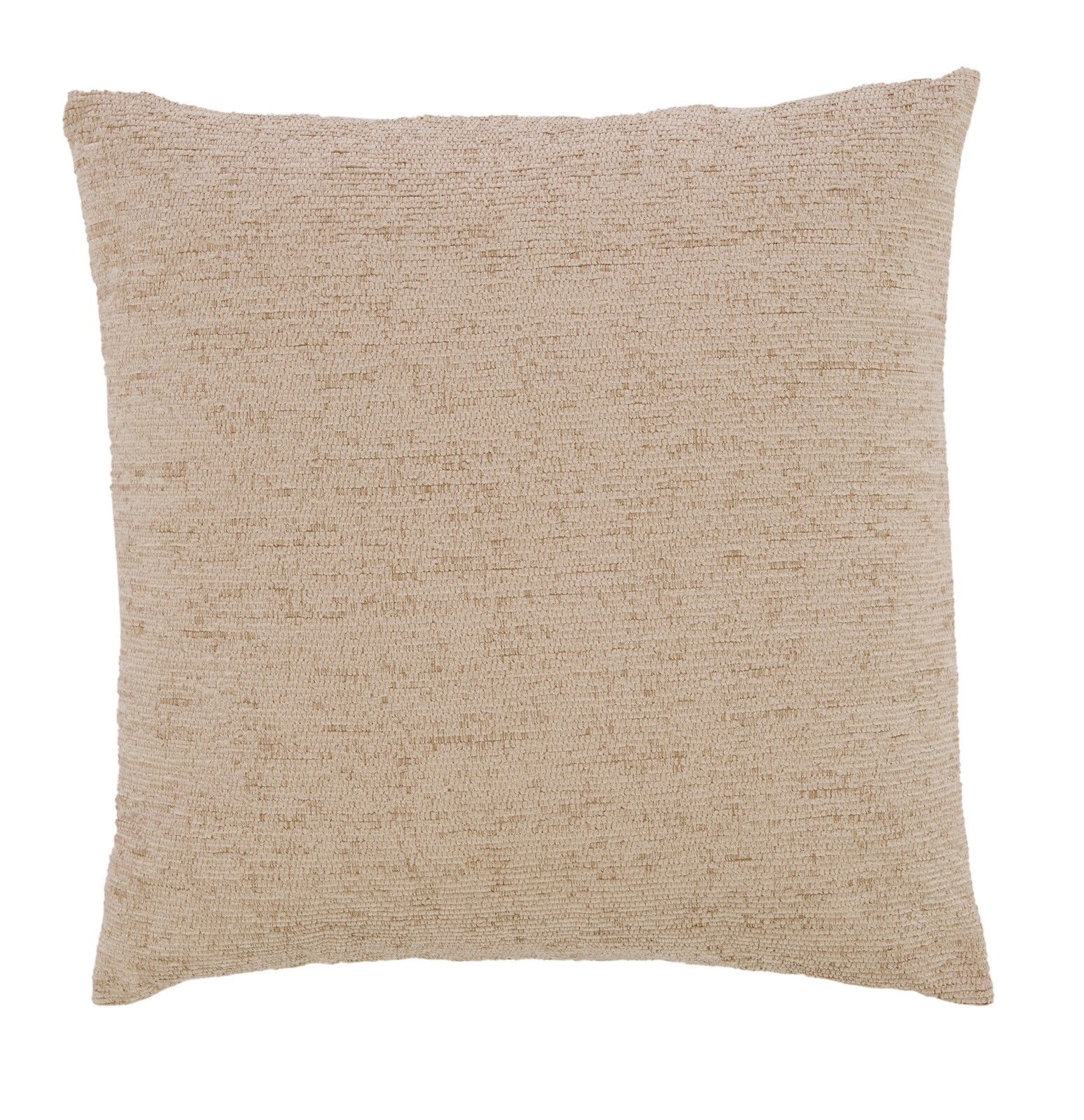 Beiges Kissen in Nahaufnahme, quadratische Form, Textur gut sichtbar, Frontalansicht