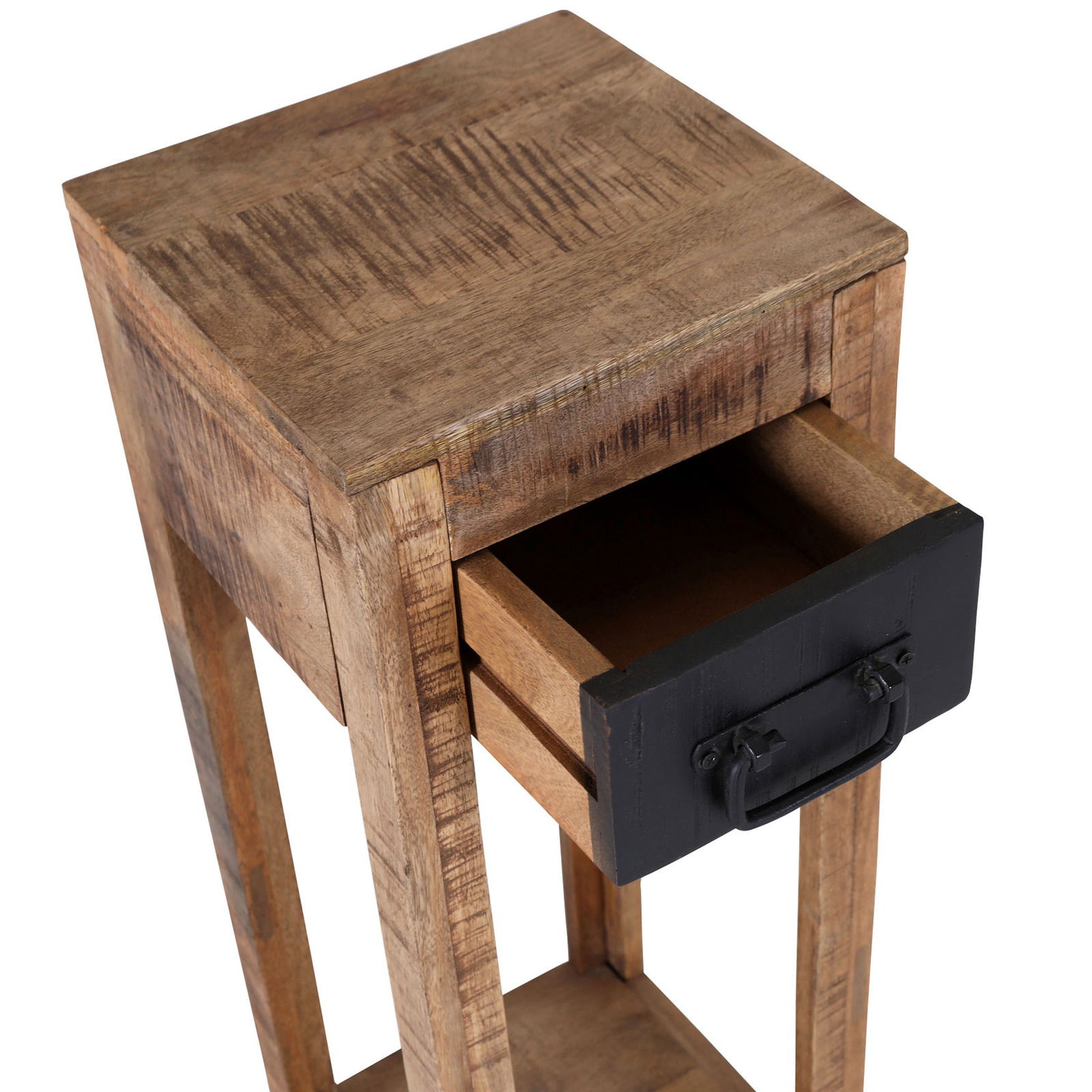 Landscape Beistelltisch hoch BARNEY Beistelltisch aus Holz mit geöffneter Schublade, Perspektive von oben