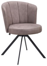 Moderner Sessel mit grauem Stoffbezug und schwarzem Metallgestell, seitliche Perspektive