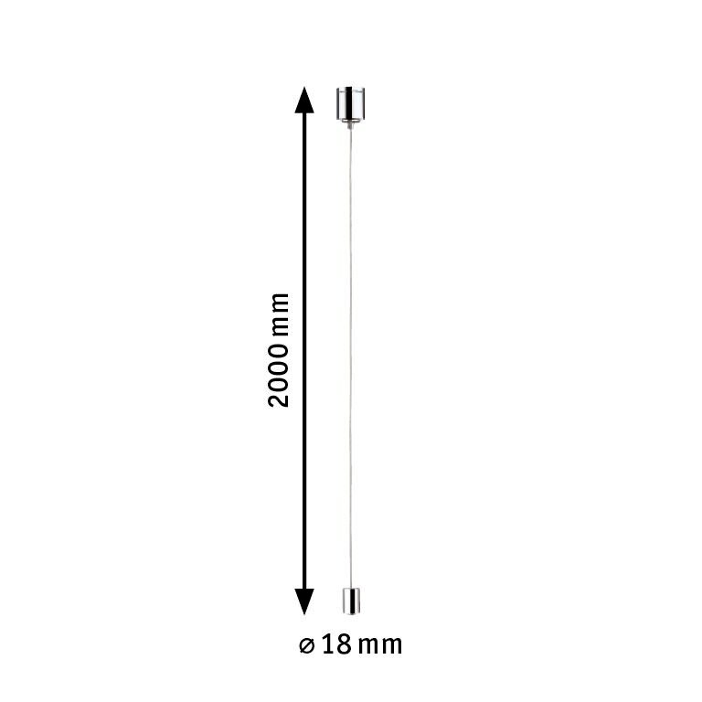 Kabelophanging met een lengte van 2000 mm en een diameter van 18 mm, zijaanzicht