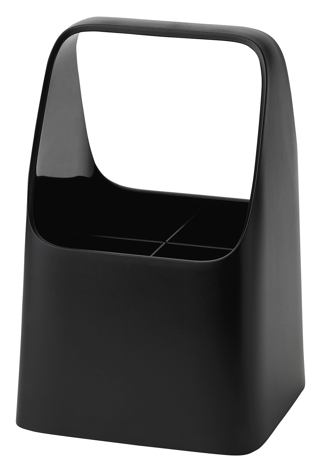 Schwarze Aufbewahrungsbox mit Griff, Vorderansicht