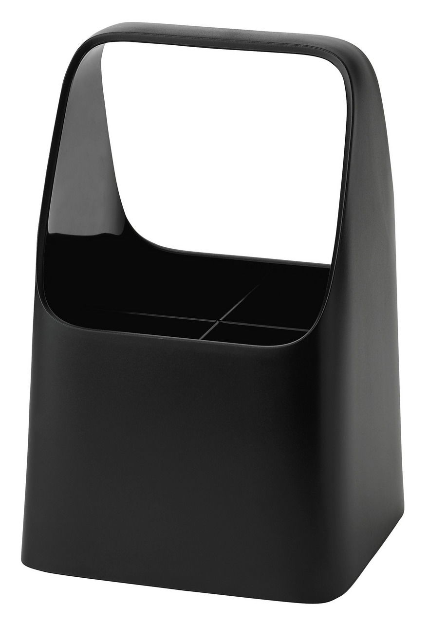 Schwarze Aufbewahrungsbox mit Griff, Vorderansicht