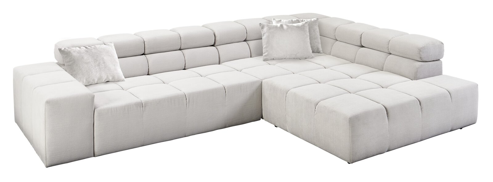 Moderne, helle Rundecke mit zwei Kissen, aus einer leicht erhöhten Perspektive fotografiert.