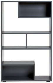 Moderne scheidingswand met asymmetrische planken in donkergrijs, vooraanzicht