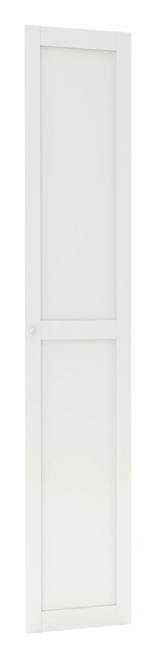 Weiße Tür mit schlichter Rahmenkonstruktion, seitliche Perspektive