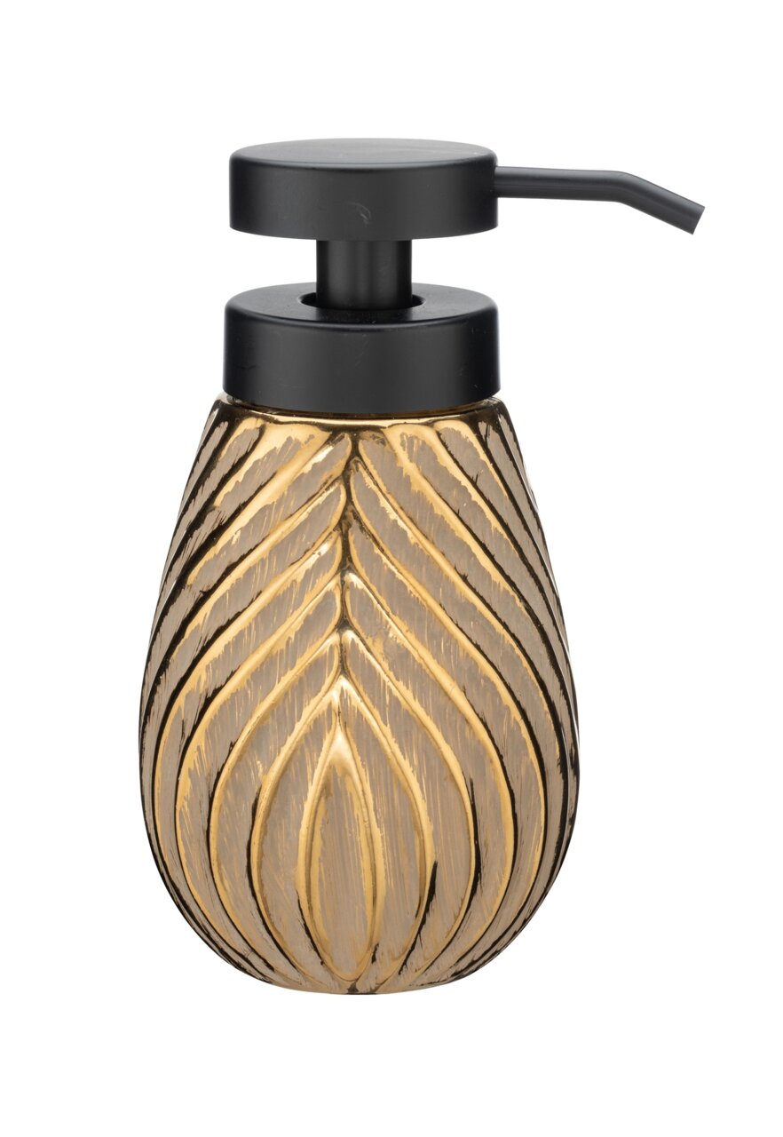 Wenko Seifenspender IDRO Keramik Seifenspender mit goldener, strukturierter Oberfläche und schwarzem Pumpkopf, Frontalansicht