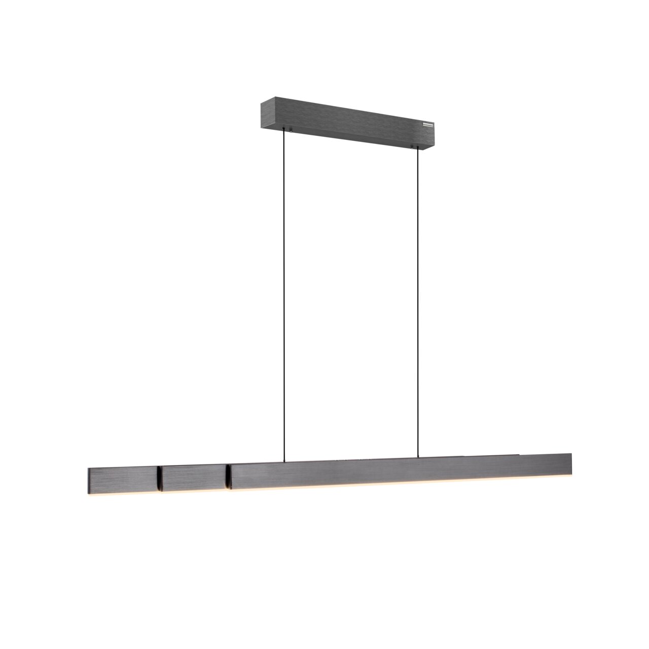 Moderne hanglamp PURE-MOTO-RISE van Paul Neuhaus in zijaanzicht, met een slank, rechthoekig ontwerp en twee ophangpunten.