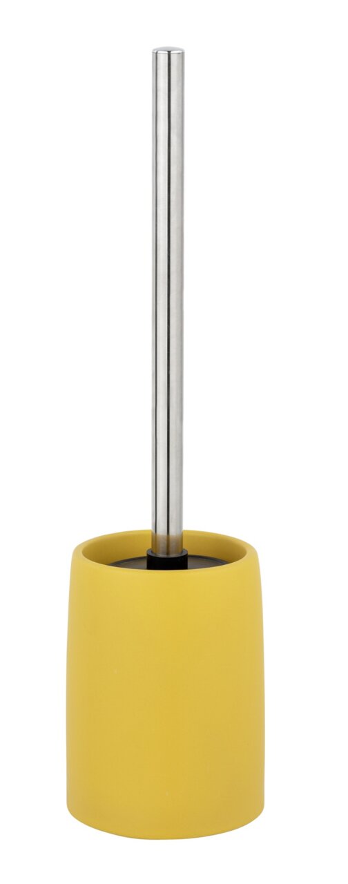 Keramik WC-Garnitur Funo in Gelb, frontal abgebildet mit Edelstahlgriff.