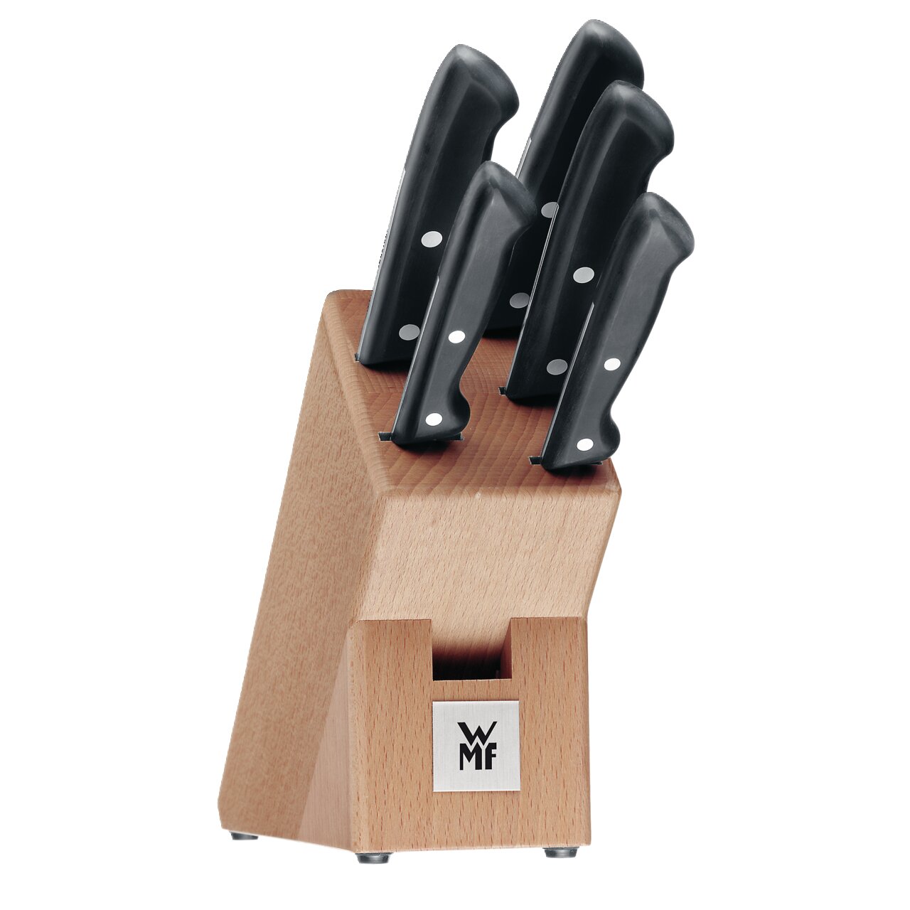 Messerset CLASSIC LINE 6-teilig in einem Holzblock, seitliche Perspektive