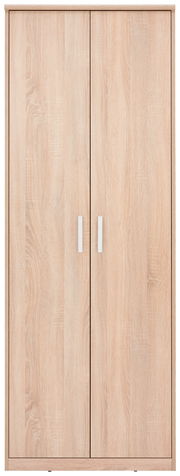 Frontale Ansicht eines XORA Mehrzweckschranks der Serie EASY mit Holzoptik und zwei Türen, 72x194x36 cm.