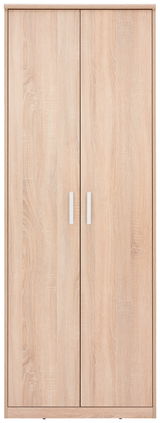Frontale Ansicht eines XORA Mehrzweckschranks der Serie EASY mit Holzoptik und zwei Türen, 72x194x36 cm.