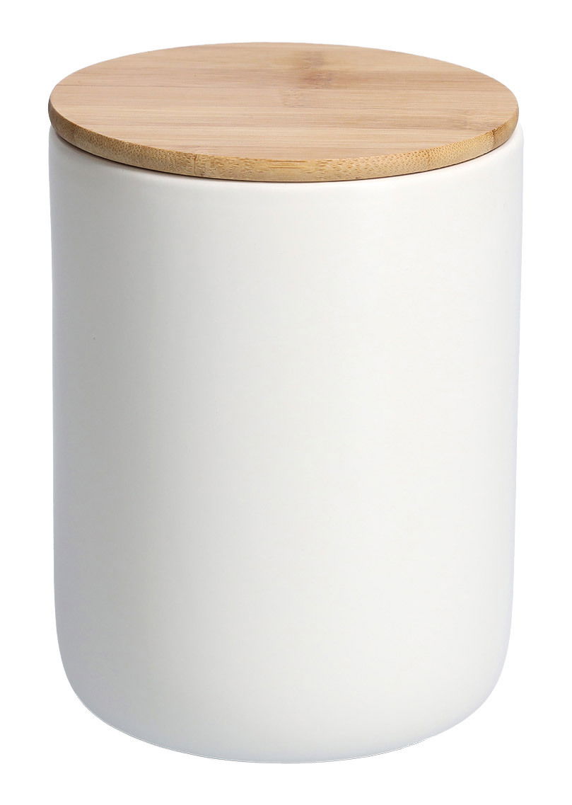 Vorratsdose mit Bambusdeckel, seitliche Perspektive