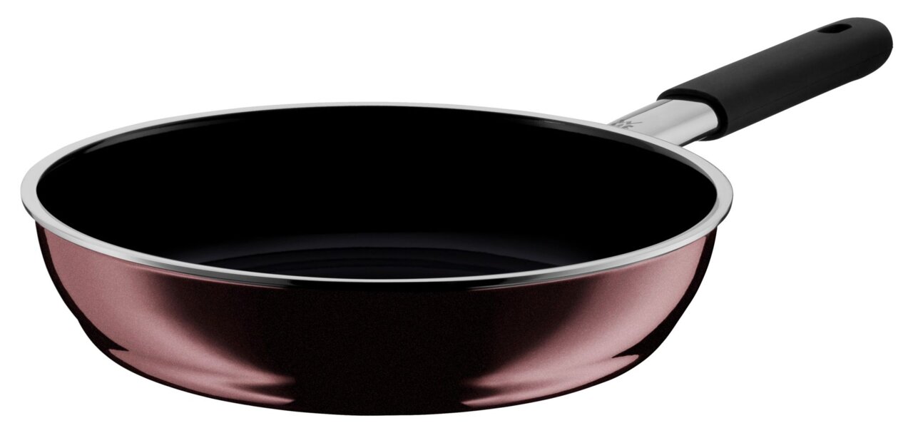 WMF Koekenpan 24 cm FUSIONTEC Pfanne FUSIONTEC Mineral 24 cm in seitlicher Perspektive mit schwarzem Griff und glänzender Oberfläche