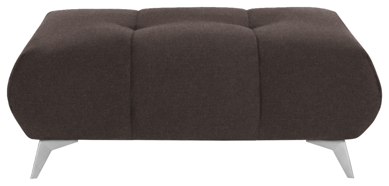 Hom´in Hockerbank FELLINI II. Braune Hockerbank mit gepolsterter Oberfläche und silbernen Beinen, Frontalansicht