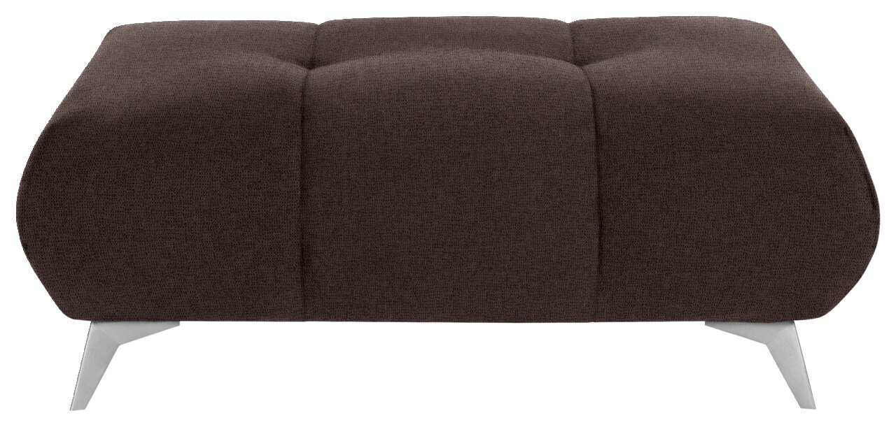 Hom´in Hockerbank FELLINI II. Braune Hockerbank mit gepolsterter Oberfläche und silbernen Beinen, Frontalansicht