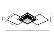 Moderne led-plafondlamp met een geometrisch ontwerp, bestaande uit drie vierkante frames, gezien vanaf de zijkant.