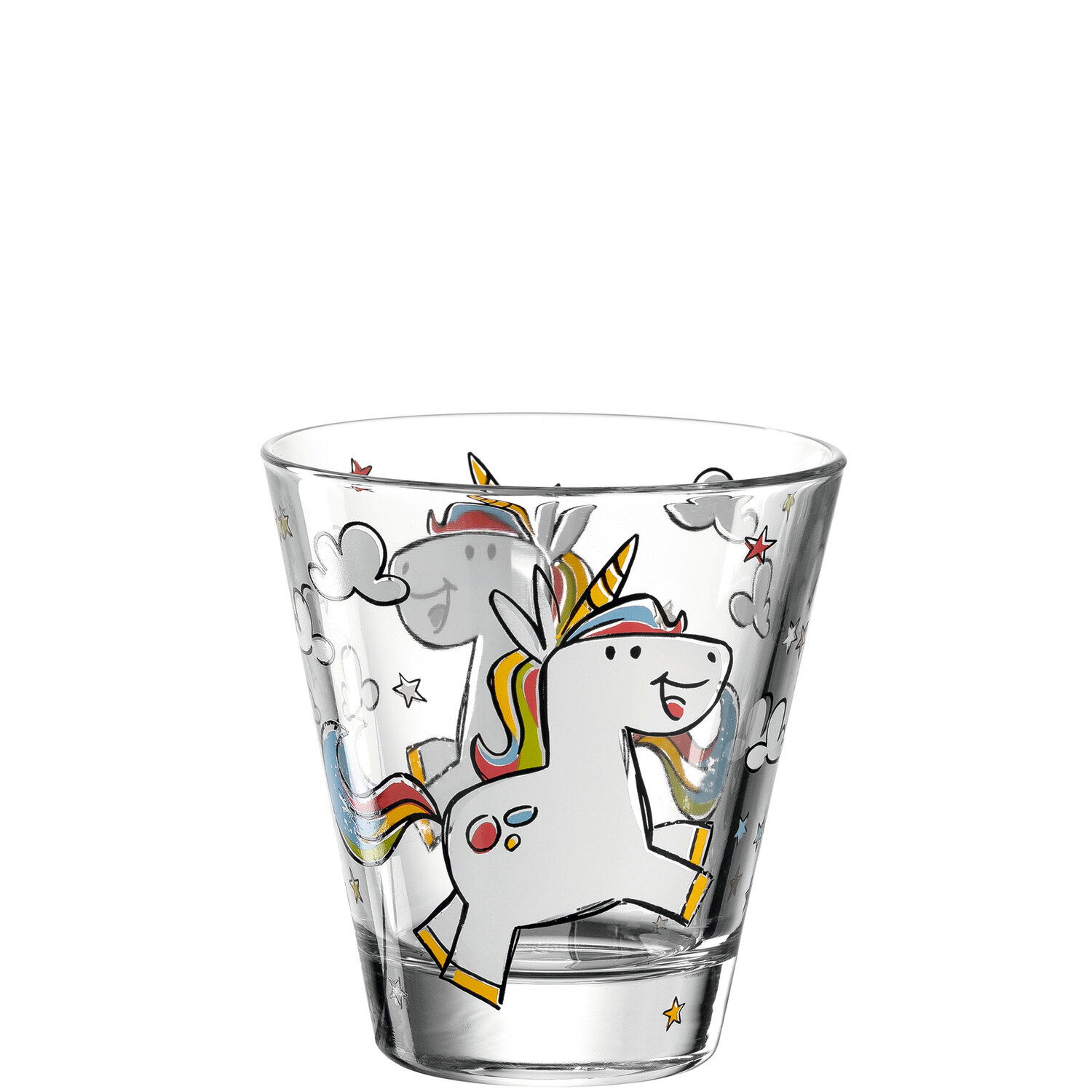 Becher Bambini Einhorn 215ml mit fröhlichem Einhorn-Design, seitliche Perspektive