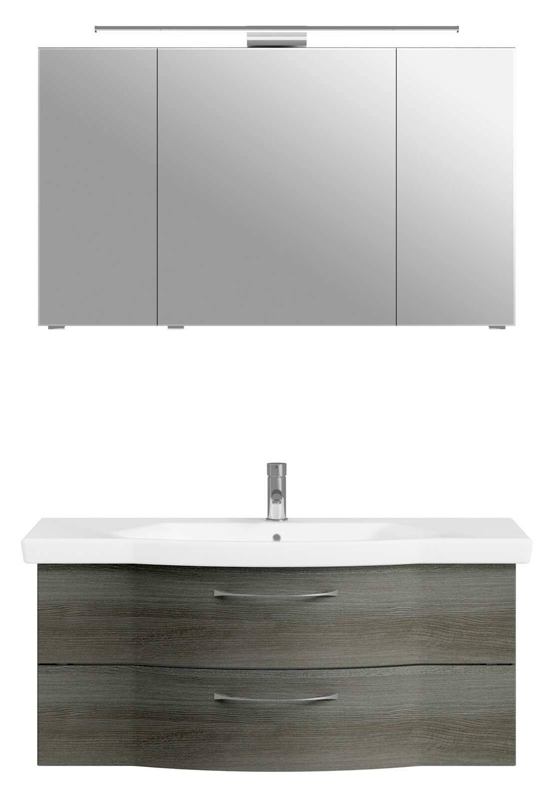 Pelipal Badblock SPRINT Moderner Badblock mit Spiegelschrank und Waschbeckenunterschrank in Holzoptik, Frontalansicht