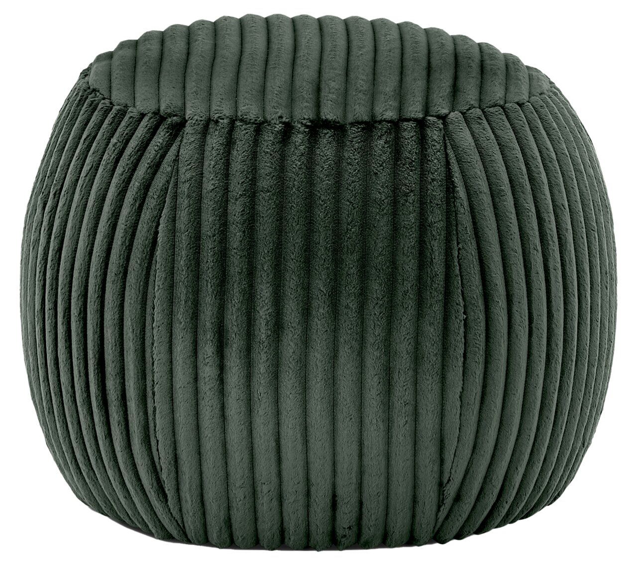 Set one by Musterring Pouf DENTON Bauchiger, gerippter Hocker in dunklem Grün aus seitlicher Perspektive