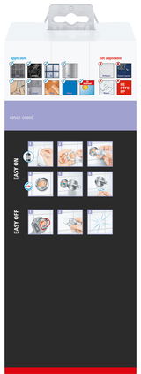 Verpackung des tesa MOON BLACK WC-Bürstenhalters mit Anwendungsanweisungen und Materialkompatibilität, Vorderansicht