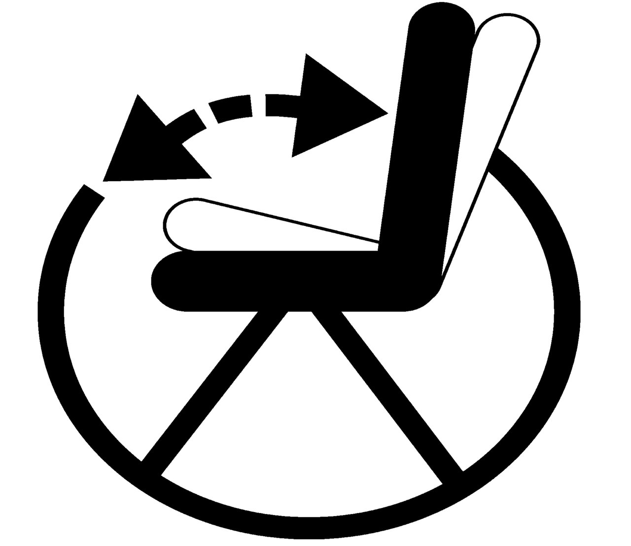 Symbol eines Sessels mit verstellbarer Rückenlehne, seitliche Ansicht