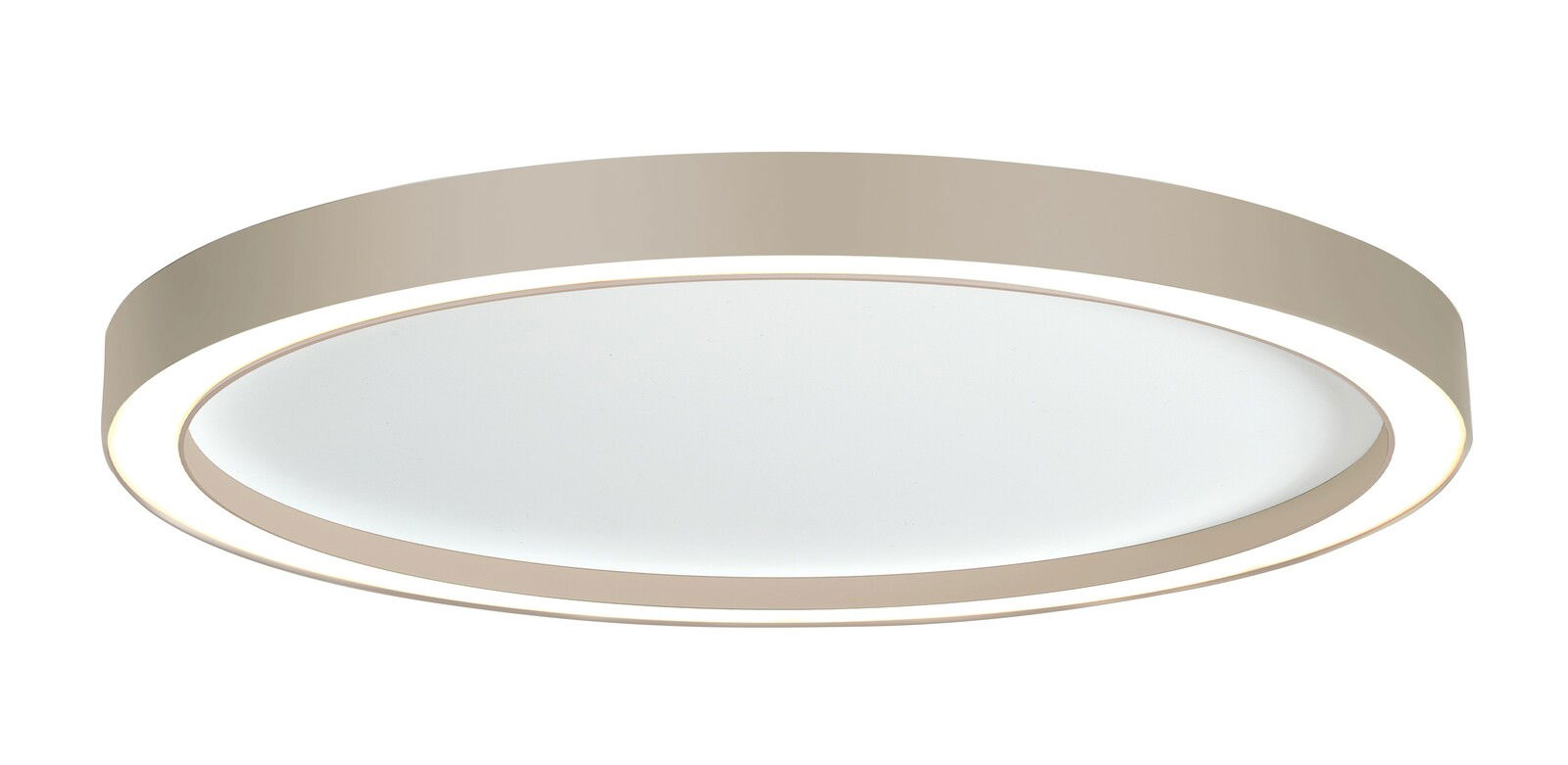 Moderne Deckenleuchte AURA in seitlicher Perspektive mit rundem, minimalistischem Design und sanfter Beleuchtung.