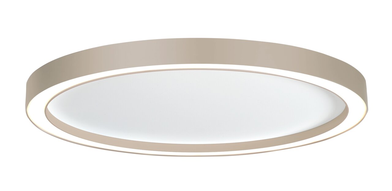 Moderne Deckenleuchte AURA in seitlicher Perspektive mit rundem, minimalistischem Design und sanfter Beleuchtung.