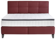 Boxspringbett mit rotem Kopfteil und weißer Matratze, Frontalansicht