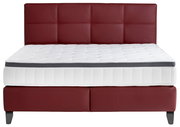 Boxspringbett mit rotem Kopfteil und weißer Matratze, Frontalansicht