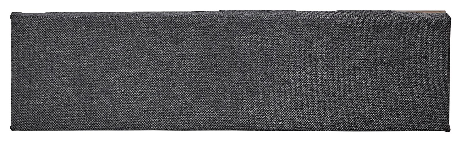 Draufsicht auf eine graue Stoffoberfläche, vermutlich Teil einer Garderobenbank.