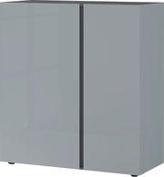 Graue Kommode mit zwei Türen, frontale Ansicht