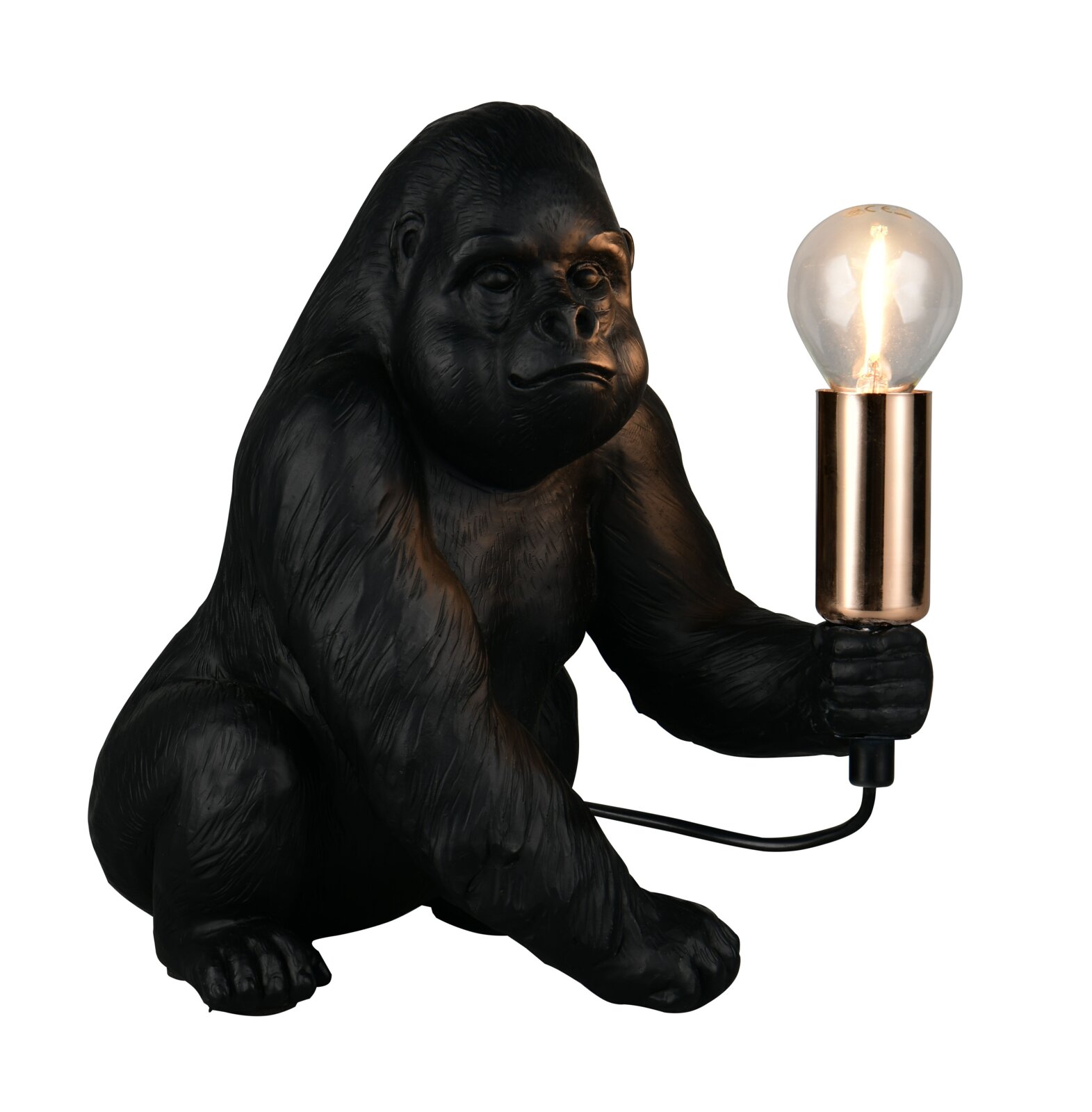 Reality Leuchten Tafellamp KONG Gorilla-förmige Tischleuchte mit Glühbirne in der Hand, seitliche Perspektive