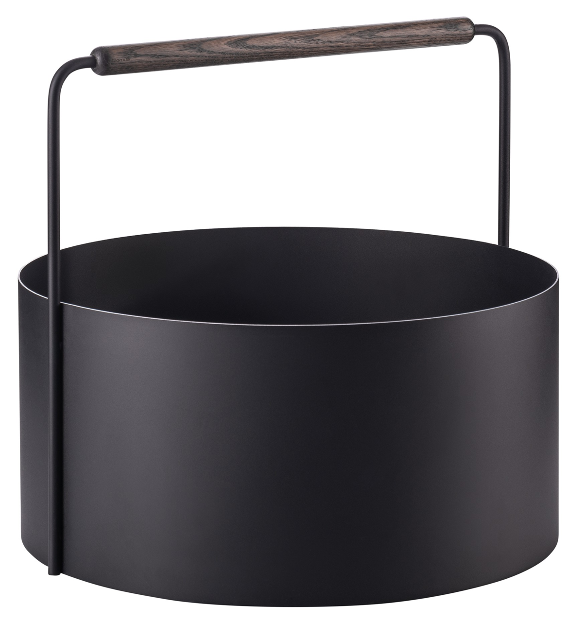 blomus Feuerholz-Korb ASHI Schwarzer Feuerholz-Korb Ashi mit Holzgriff, seitliche Perspektive