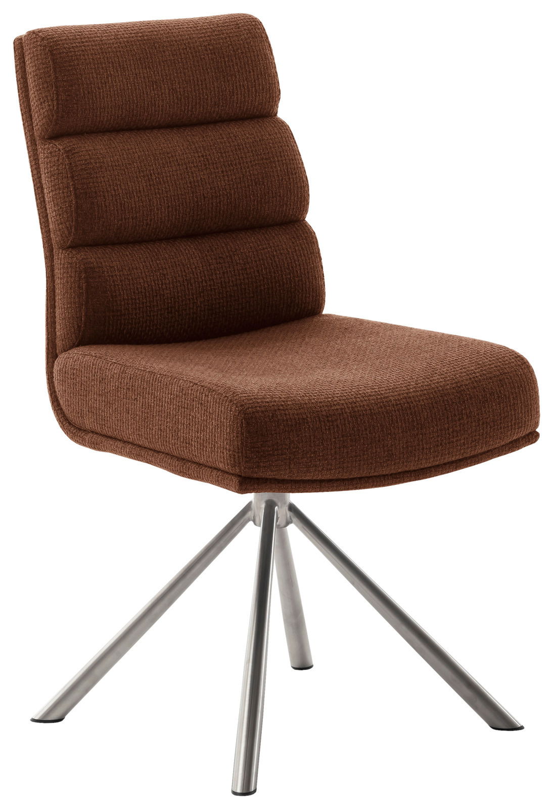 Dieter Knoll Stuhl LEXINGTON Brauner Stuhl mit gepolsterter Rückenlehne und Sitzfläche, auf einem silbernen Metallgestell mit vier Beinen, seitliche Perspektive