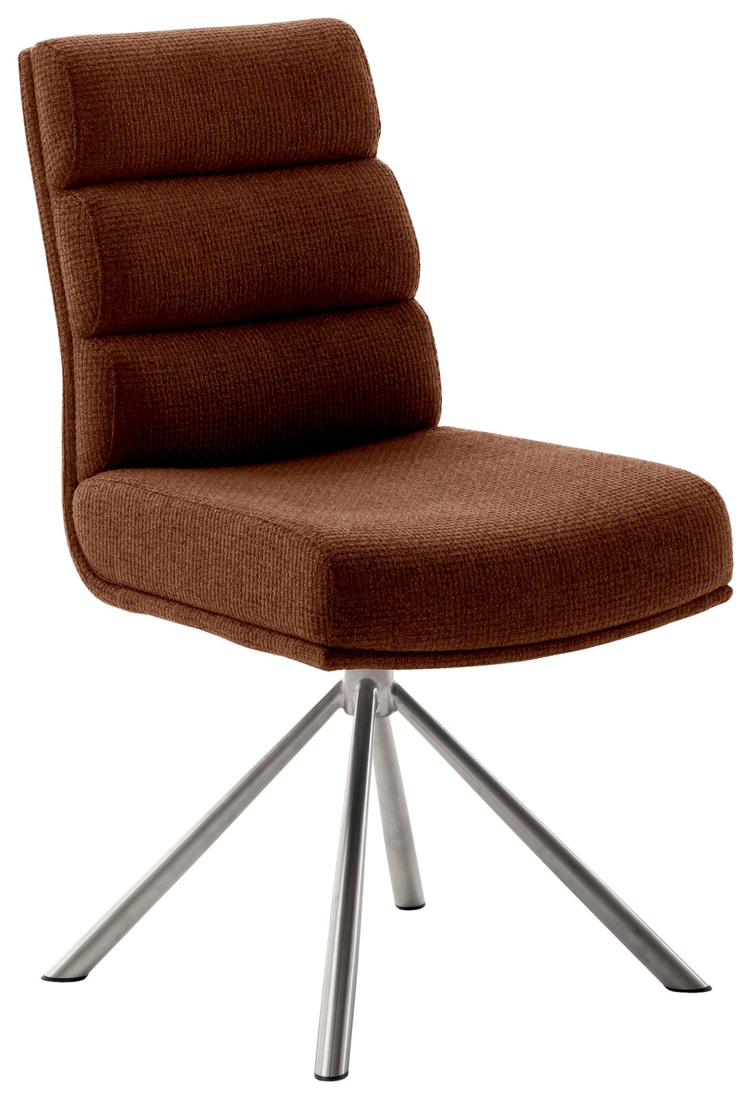 Dieter Knoll Stuhl LEXINGTON Brauner Stuhl mit gepolsterter Rückenlehne und Sitzfläche, auf einem silbernen Metallgestell mit vier Beinen, seitliche Perspektive