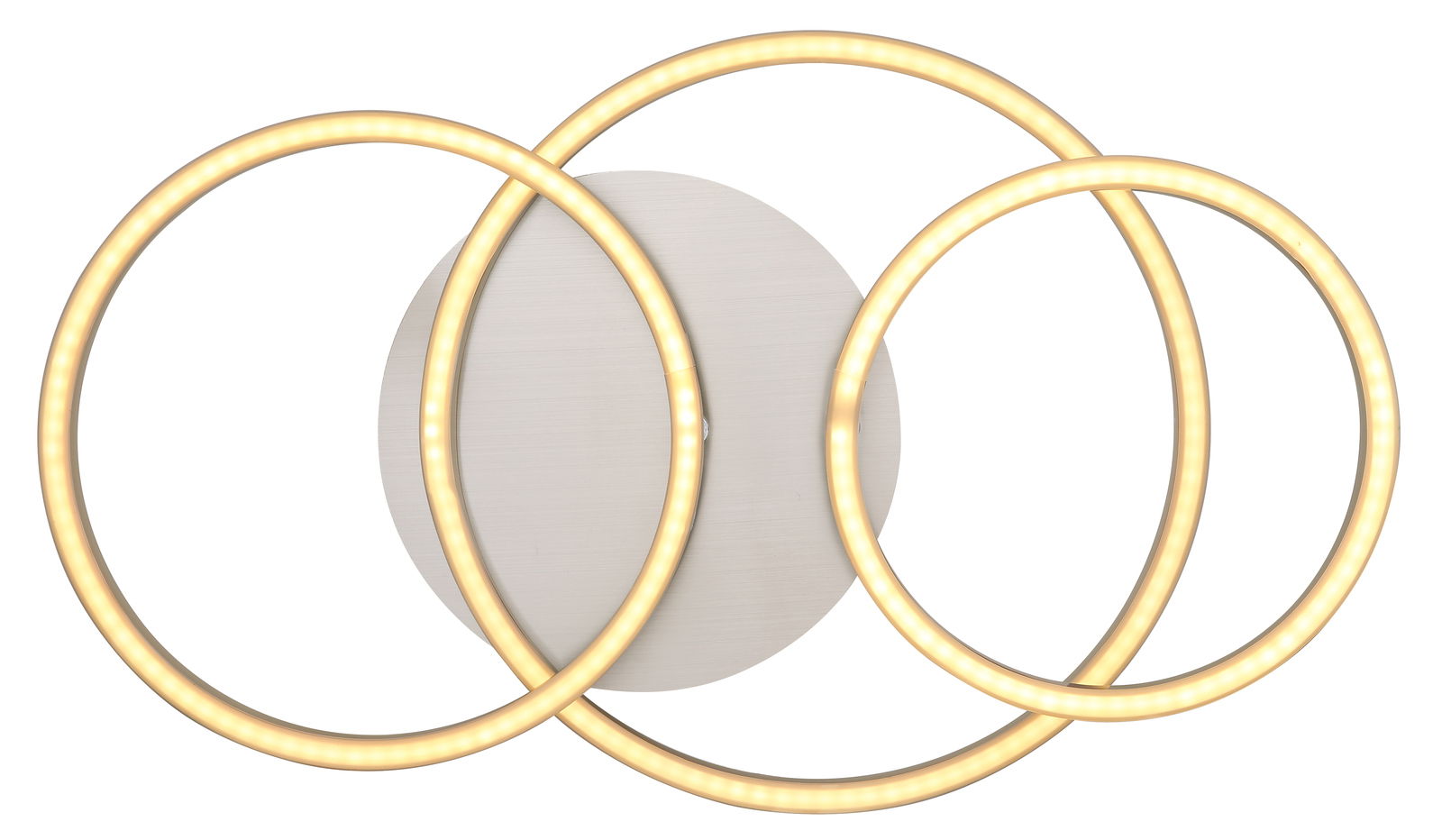 Moderne Deckenleuchte KENDY mit drei leuchtenden Ringen, frontal betrachtet.