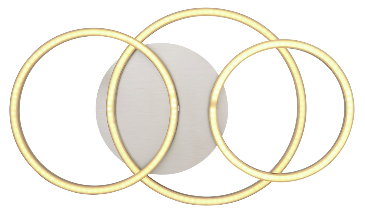Moderne Deckenleuchte KENDY mit drei leuchtenden Ringen, frontal betrachtet.