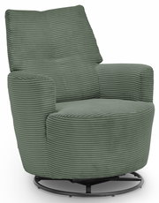 Grüner Sessel mit geripptem Stoffbezug, seitliche Perspektive