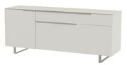 Modernes TV-Lowboard in Weiß mit zwei Türen und einer Schublade, seitliche Perspektive