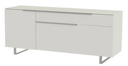 Modernes TV-Lowboard in Weiß mit zwei Türen und einer Schublade, seitliche Perspektive