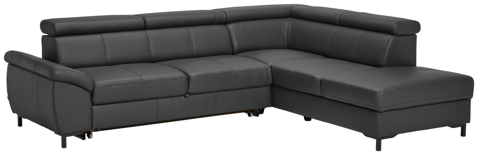 Zurbrüggen Ecksofa LENO 2.0 Eckgarnitur in dunklem Leder, perspektivisch von vorne links fotografiert